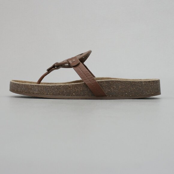 Tory Burch Ladies 8.5 Miller Cloud Cuoio Brown Calf Leather Cork Thongs Sandals - Picture 2 of 12